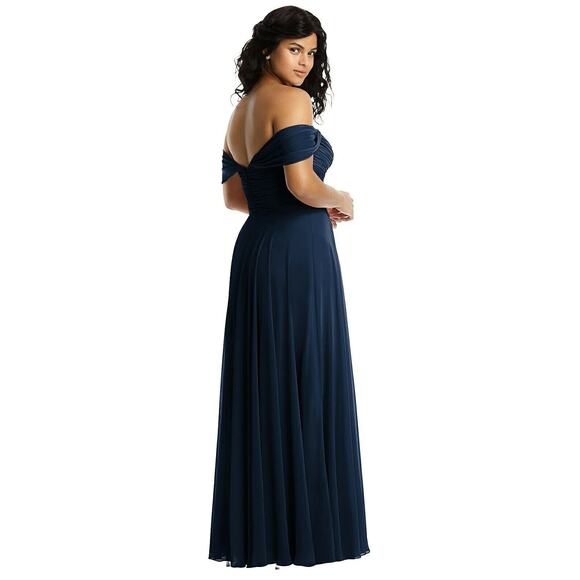DESSY COLLECTION NEW $284 Off-The-Shoulder Draped Chiffon Maxi Dress 2970 Size 8 - Picture 2 of 4
